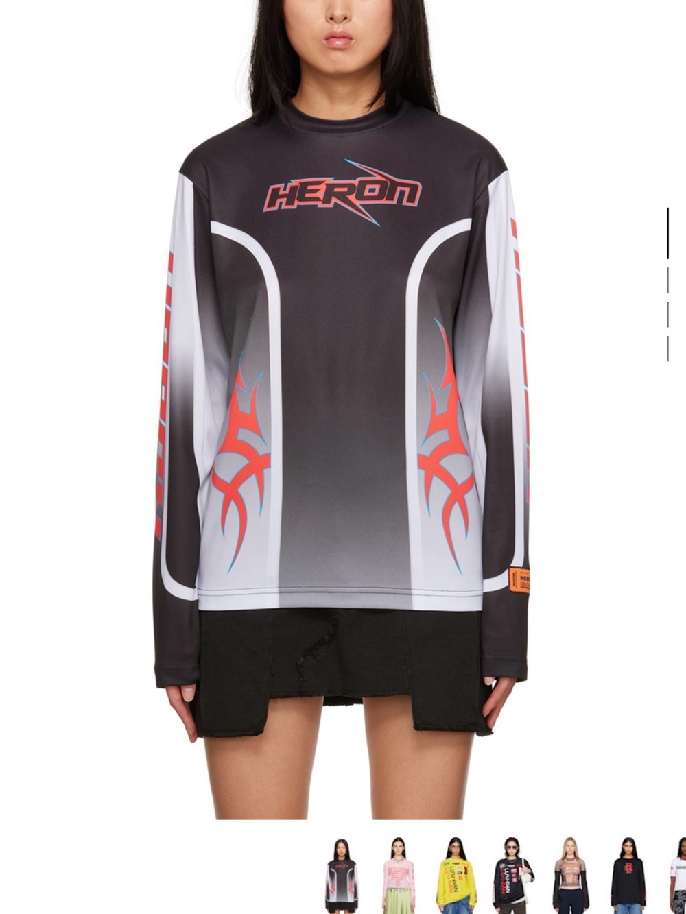 Heron Preston Black, Gray & White Long Sleeve Graphic Top with Red Accents